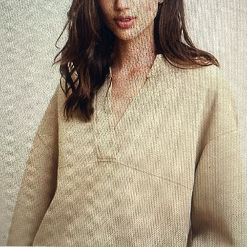 Banana Republic Scuba Split Neck Sweatshirt Tan M